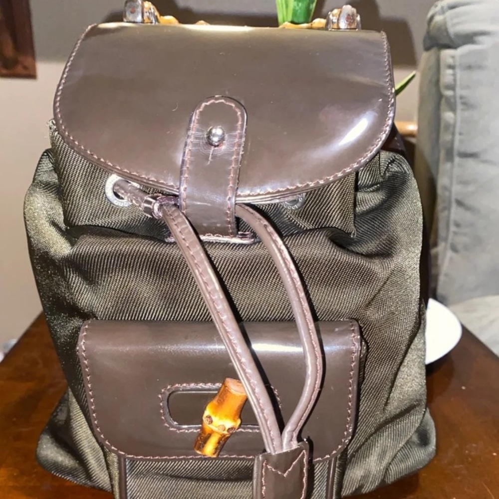 Brown Gucci Bamboo Nylon Backpack Small